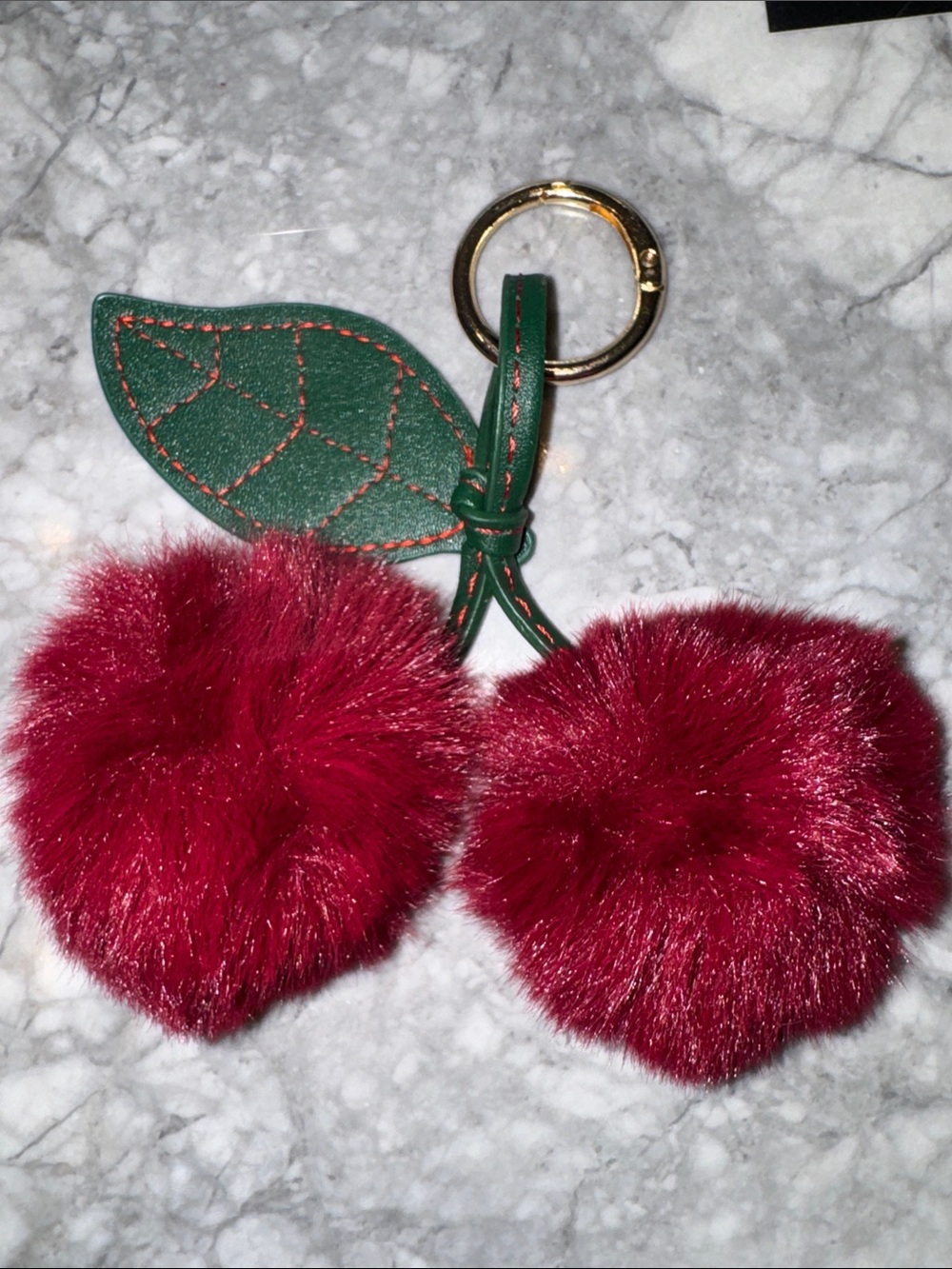 Faux Fur Cherry Keychain Bag Charm in Deep Red